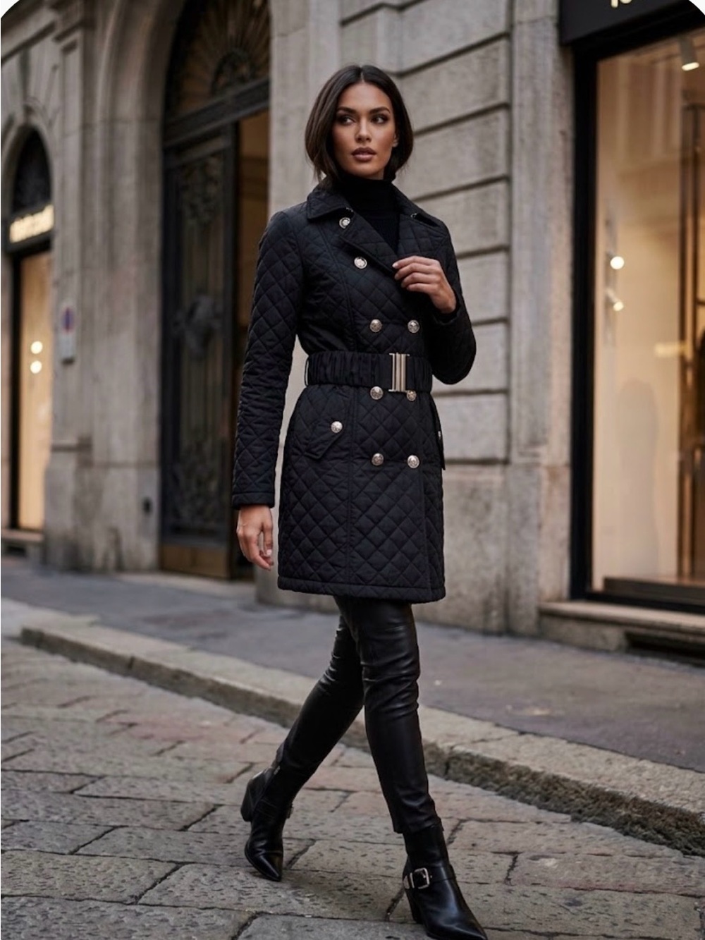⁠Roberto Cavalli Diamond Quilted Belted Trench Coat Jacket Sz 36 US 4